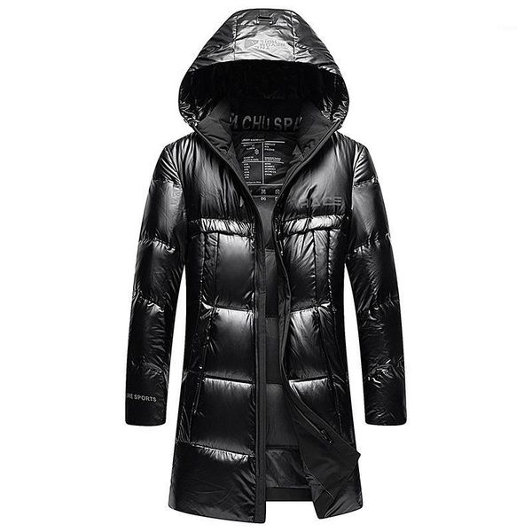 

2019 winter new men's white duck down jacket trend fashion thick warm hooded glossy parka and coats male brand long clothing,9781, Black