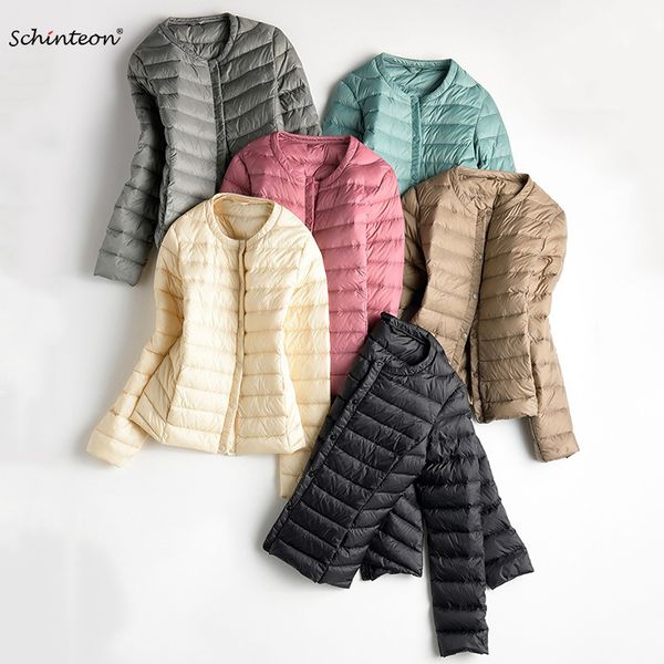 

schinteon light down jacket 90% white duck down spring autumn warm slim women fashion outwear 12 colors 201102, Black