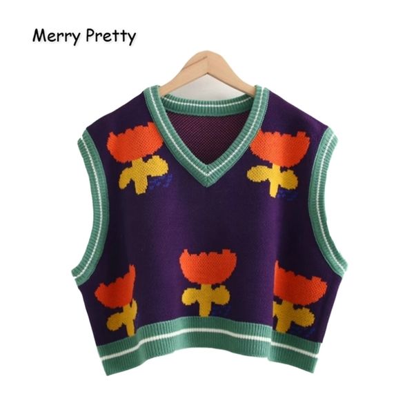

merry pretty women's floral embroidery knitted sweaters sleeveless vest winter warm v-neck female jumpers pullovers y200910, White;black