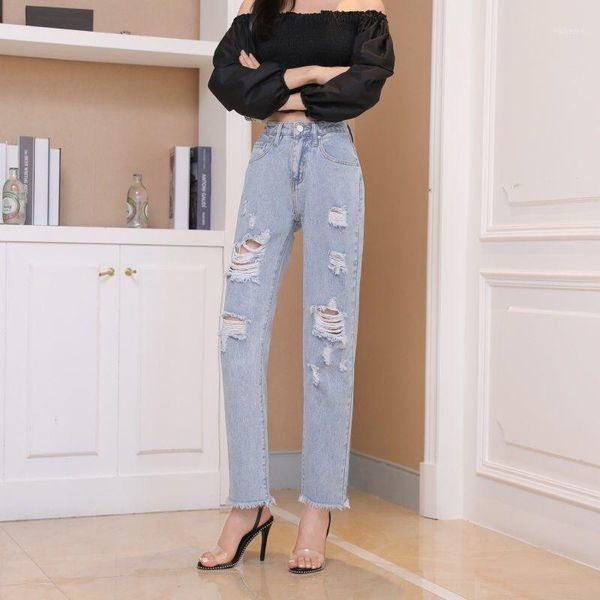 

boyfriend jeans for women stretch ripped distressed skinny high waist denim pants shredded jeans trousers denim1, Blue