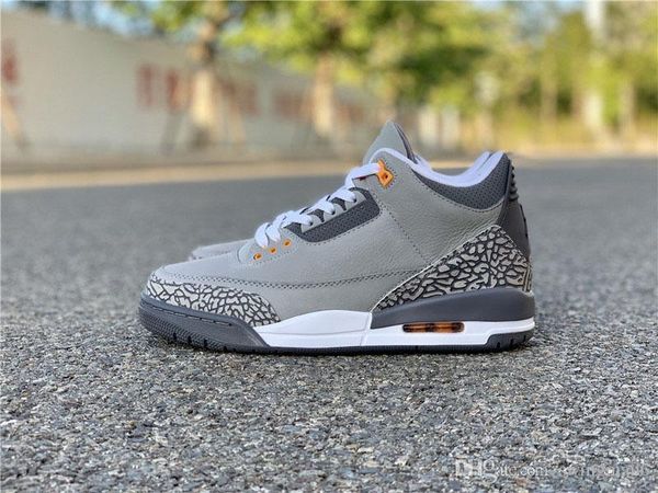 

air authentic 3 cool grey sneakers midnight navy silver light graphite orange peel sport red retro men women outdoor sports shoes with box