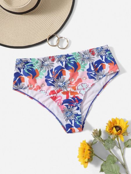 

plus floral high waisted bikini panty 77wh#, Black