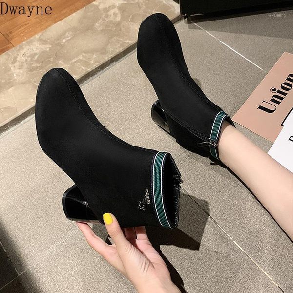 

boots ankle women 2021 autumn and winter korean version of the wild thick heel was thin side zipper boots1, Black