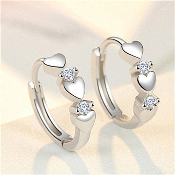 

hoop & huggie exquisite heart white gold plated zircon earring for woman romantic bridal wedding jewelry accessories lover's gift1, Golden;silver