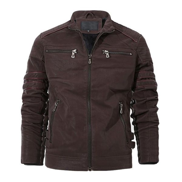 

mens leather jackets motorcycle stand collar zipper pockets male big size pu coats biker faux leather fashion vintage outerwear, Black
