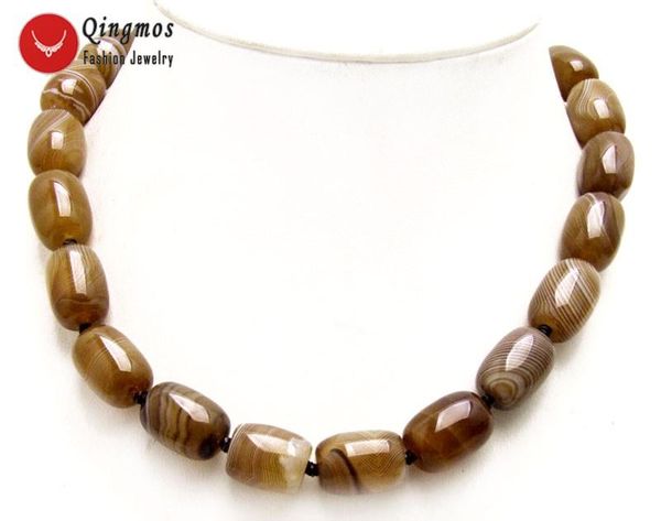 

chokers qingmos genuine natural persian agates necklace for women with 12*16mm column gray striped jewelry 5983, Golden;silver