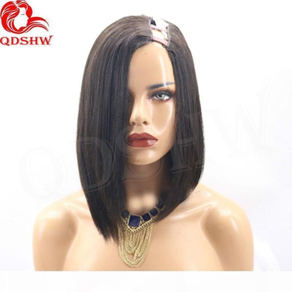 

u part human hair wigs bob for black women yaki straight u part wigs short bob virgin unprocessed glueless upart wig baby hair, Black;brown