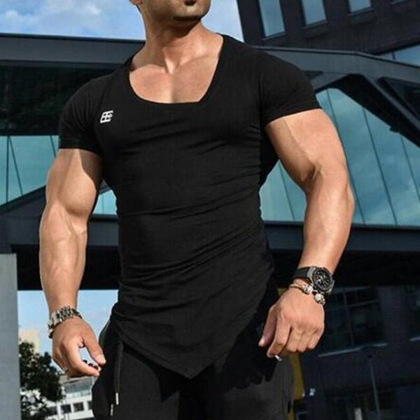 

muscle fitness brothers men's sports t-shirt summer slim short sleeve, White;black