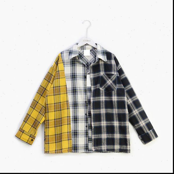 

kpop plaid shirt women bangtan boys suga blouse korea fashion plus size casual spring autumn splice shirts, White