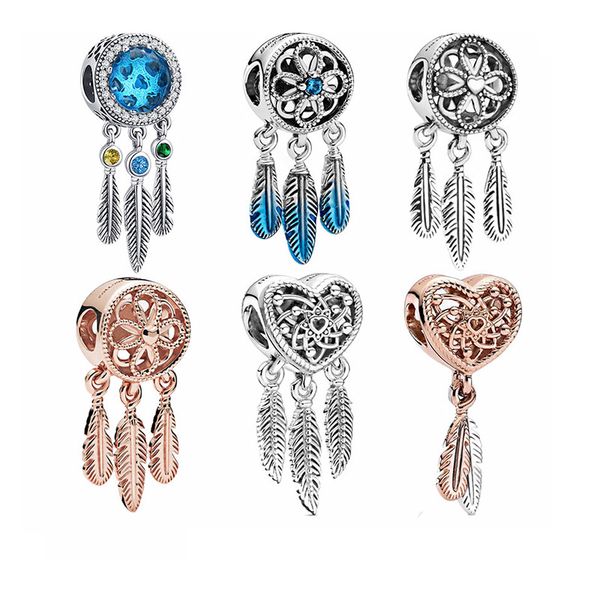

925 sterling silver dream catcher dangle charm heart shaped bead diy fit pandora bracelet jewelry for women gift, Black