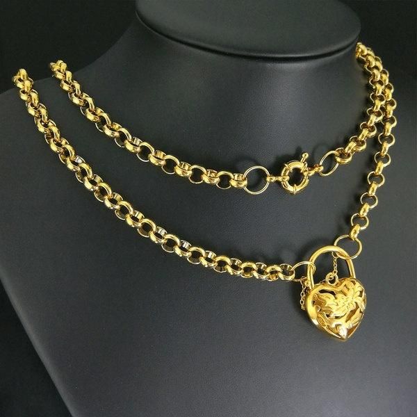 

gold filled vacuum plating chain women girl heart padlock necklace188, Silver