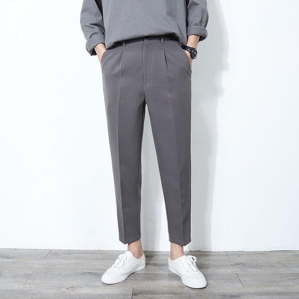 

2021 new fashion autumn spring pants men casual elastic business long trousers male solidkorea style big size suit pant w211, Black