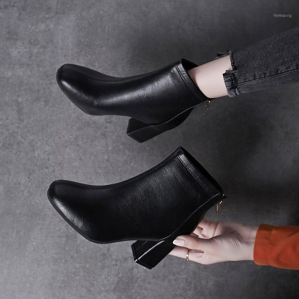 

women's shoes chunky heel black boots zipper booties ladies bootee woman 2019 fashion ankle autumn rock high heel rubber1