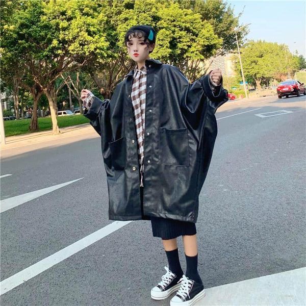 

nicemix 2020 spring new women outerwear korean large size medium long loose long-sleeved windbreaker autumn oversized coat femal1, Black