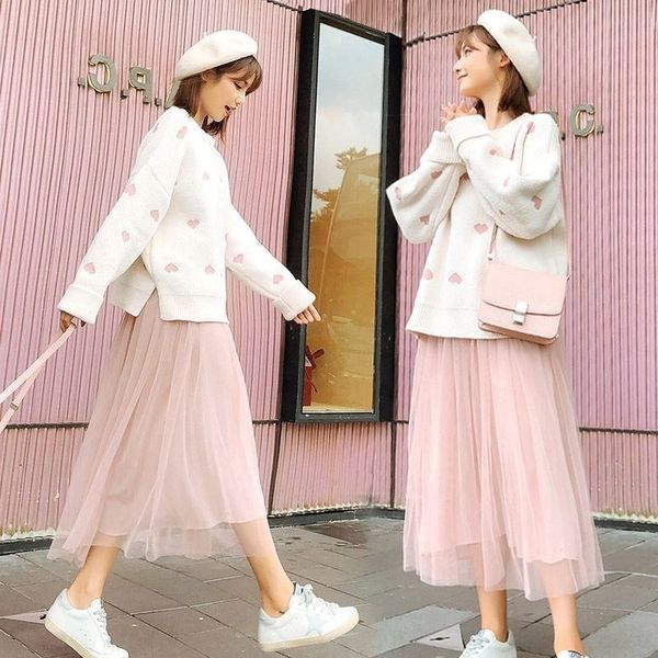 

qwxah gauze suit for swe overskirtstyle autumn light mature net red foreign style younger women's gentle sweater skirt overskirt early, Gray