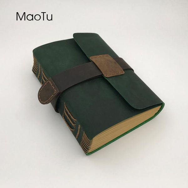 

maotu antique genuine leather diary book kraft paper notebook notepad journal handmade unique travel art birthday gift, Purple;pink
