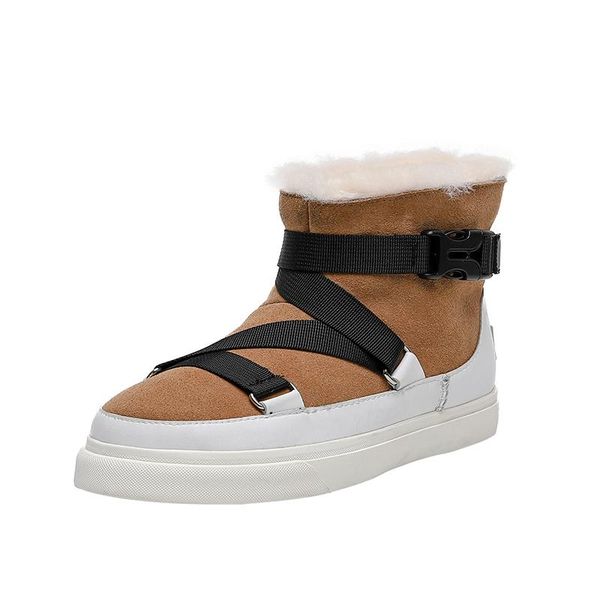 

boots winter snow women's shoes genuine leather keep warm plush cross-tied ankle female bottes femme, Black