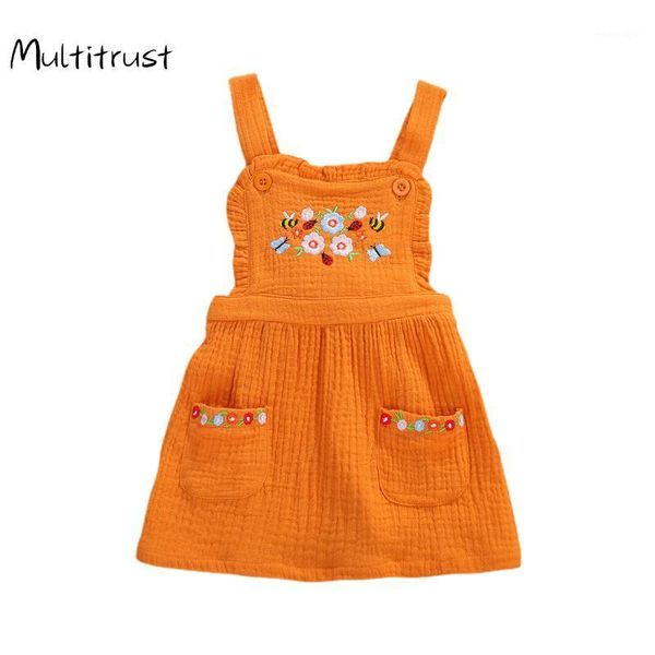 

girl's dresses 2021 girl summer dress kids baby girls overalls floral print solid knee length a-line sundress 1-4years1, Red;yellow
