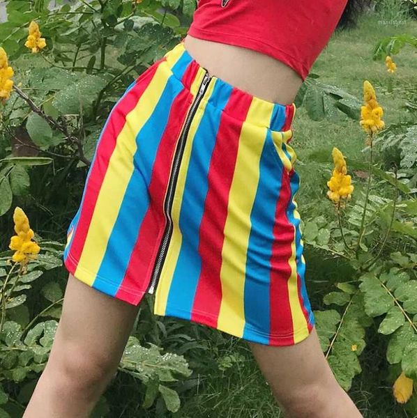 

new women's fashion color stripe zipper a-line waist skirt1, Black