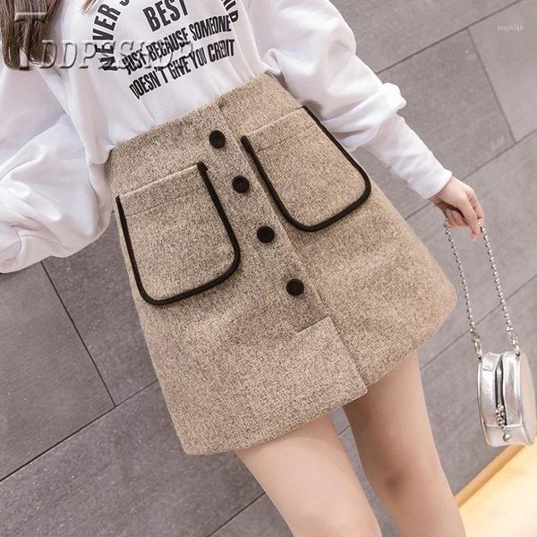 

2020 autumn women woolen skirt a line high waist female skirts1, Black