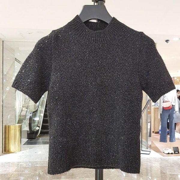 

women knit sweater short sleeve o-neck three colors autumn new 2020 laides knit pullover, White;black
