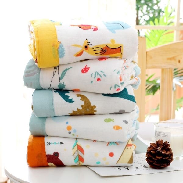 

4 layers bamboo fiber soft summer muslin blanket dinosaur fox baby swaddle wrap blanket bath towel baby receiving blanket y201009