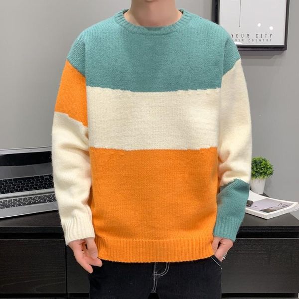 

sfabl oversize sweater men streetwear fashion patchwork hip hop autumn winter new pullovers o-neck casual men's sweaters striped, White;black