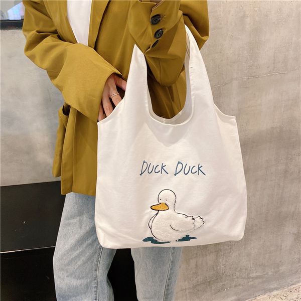 

funny duck pattern canvas bag for women casual handbags cartoon lady shoulder bags large capacity totes student shopper bag sac c1016