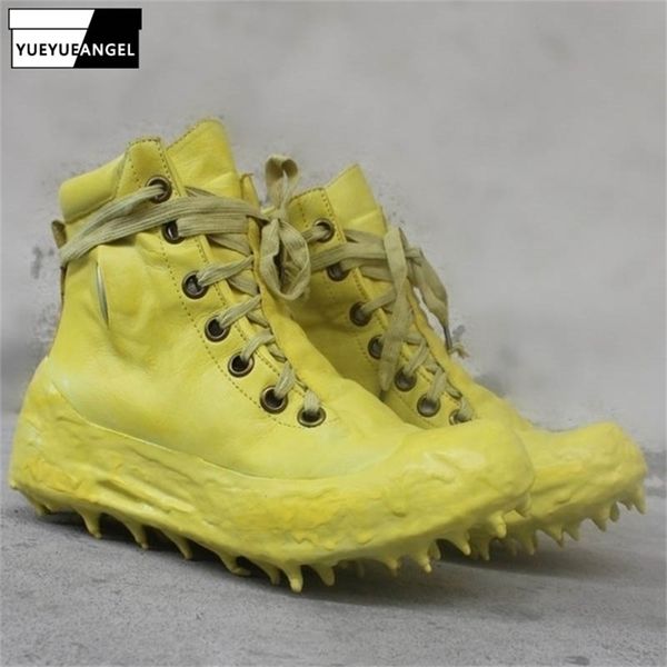Tasarımcı Erkekler Yüksek Üst Vintage Düz Sneakers El Yapımı Dana Çalışma Ayak Bileği Çizmeler Yüksek Kalite Rahat Güvenlik Ayakkabı Lüks Eğitmenler Y200915