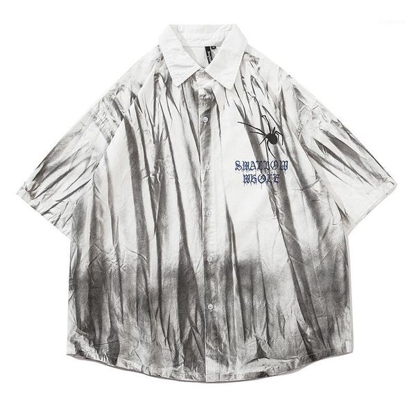 

original tie dye embroidery short sleeve shirts harajuku oversize lapel summer shirt streetwear loose casual shirt men and women1, White;black