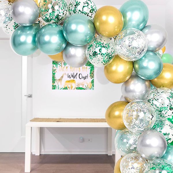 1Set Ballonkette Dschungelwald Serie Themenset Partydekoration Metall Grün Gold Glitzer Luftballons Hochzeit Ballon Geburtstag Party Dekor Kinder Babyparty