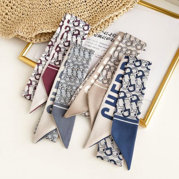 

scarves korean-style small silk scarf women's spring autumn narrow fashion long strip arm bag ribbon neckerchief, Blue;gray