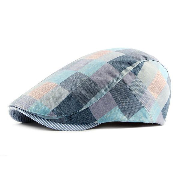 

spring autumn hats for men casual plaid cotton beret caps gorras planas boinas check flat cap adjustable male berets, Blue;gray