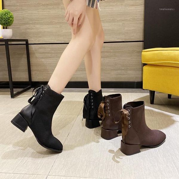 

ankle boots stretch socks boots women shoes fashion short 2021 new autumn thick heel high heels stretch short1, Black