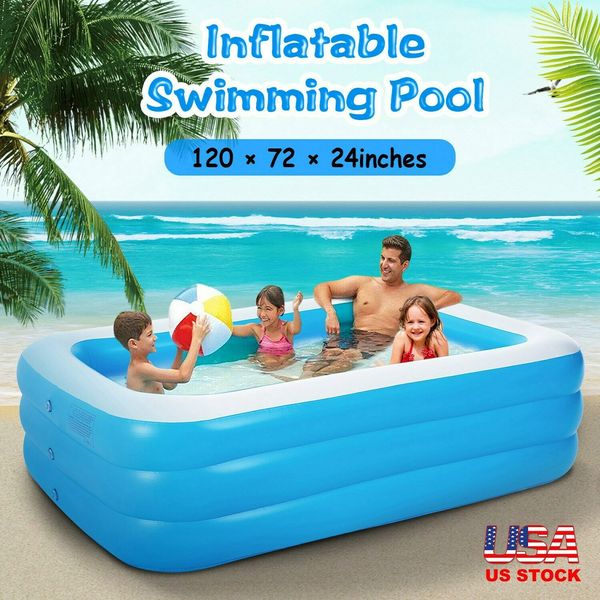 

120"x72" family swimming pool garden summer inflatable kids adults paddling pool