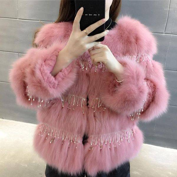 

natural fur splicing rex fur winter woman coats 2019 genuine coats real coat warm1, Black