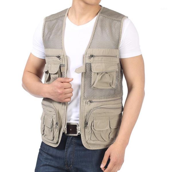 

men daily vests army green beige mesh cotton patchwork waistcoat male multi function pockets gilet man herringbone weskit vest1, Black;white
