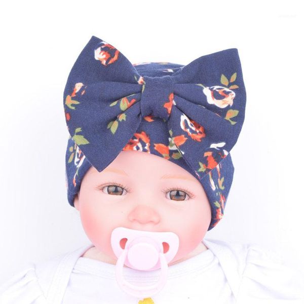 

newborn baby hat flower bowknot cap infant toddler caps baby girl cotton beanie1, Yellow