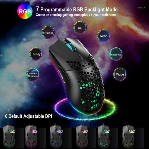 

mice 6400dpi rgb wired mouse lightweight gaming with honeycomb shell design 6 buttons optical macro programming gamer mouse1