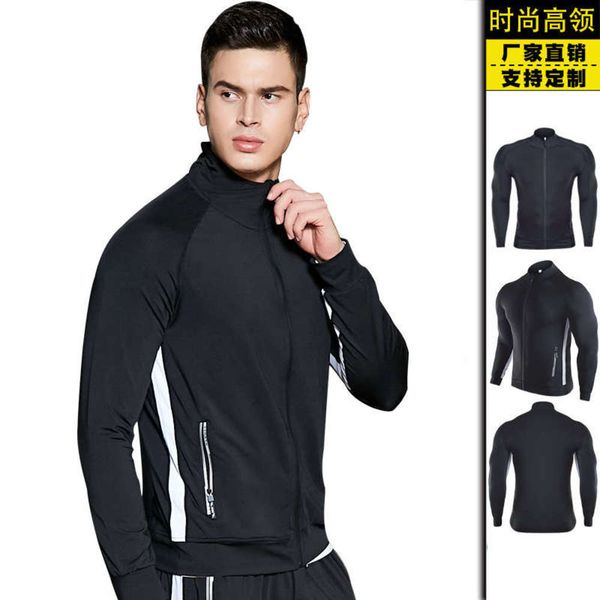 

and winter fitness wear men's autumn fashion leisure sports coat training outdoor sweaty running clothes muscle brothers, Gray