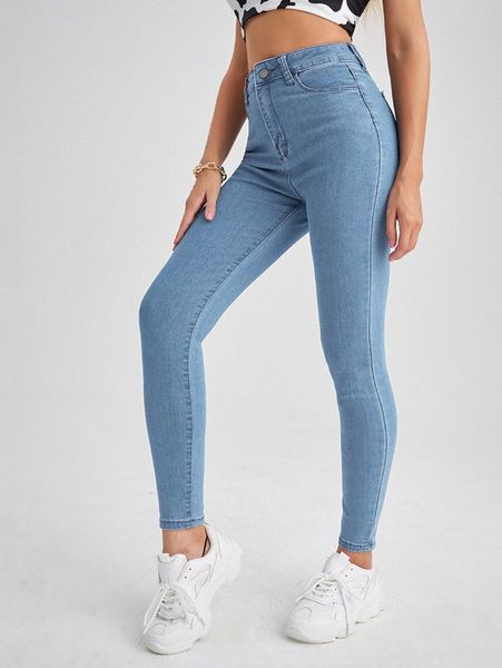 

high waist skinny cropped jeans d34j#, Blue