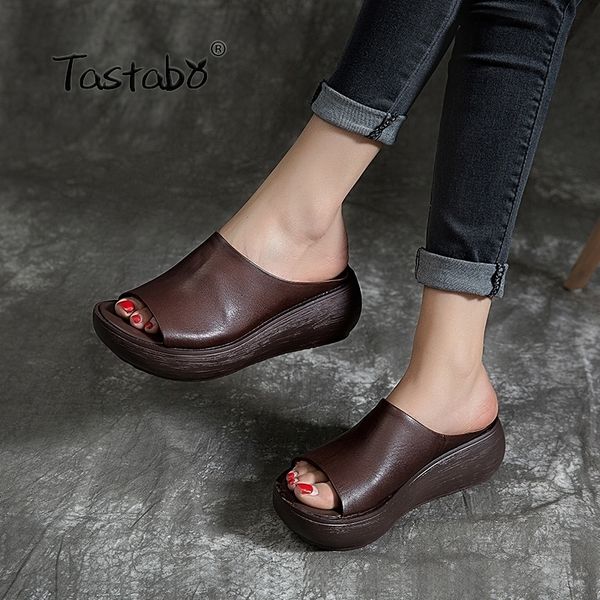 

tastabo summer ladies slippers beach shoes vintage craftsmanship leisure style thick-soled everyday shoes comfortable 40 y200423, Black