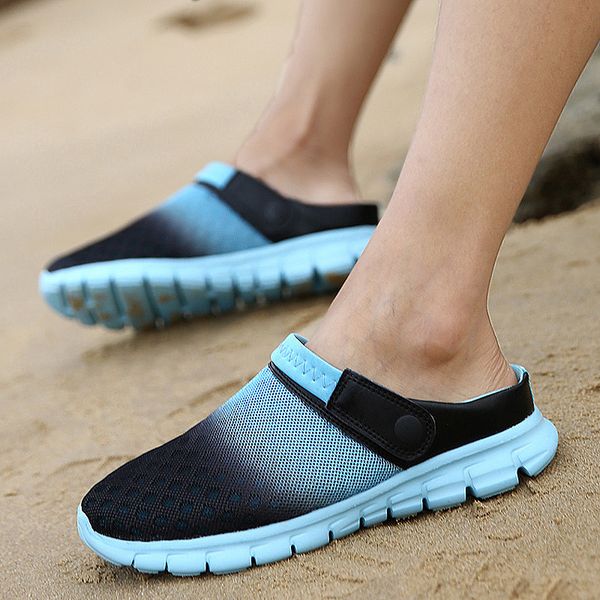 

2020 men women summer sandal mesh breathable padded beach flip flops shoes solid flat bath slippers c1019, Black