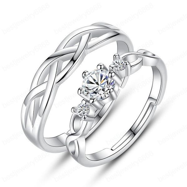 

weave adjustable diamond ring open silver couple rings engagement wedding rings for men women fashion jewelry