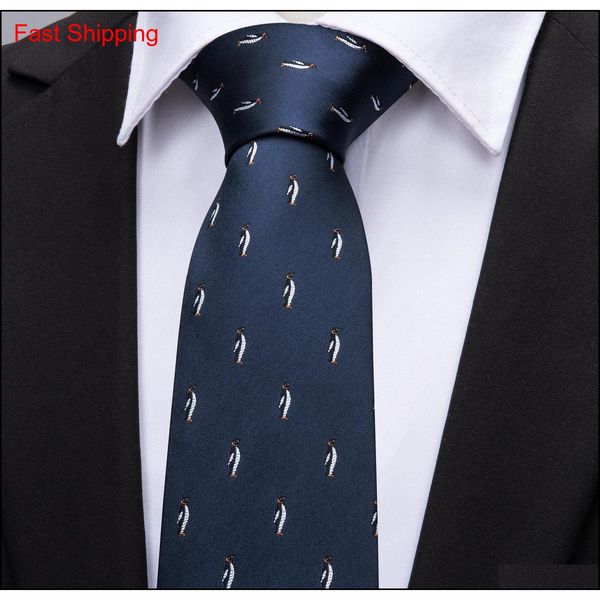

luxury mens tie dark blue tie with cute penguin small pattern set handkerchief and cuffs wholesale business qylutx dh_seller2010, Black;blue