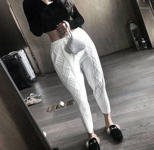 

2018 fashion knitting women's side striped harem pants loose casual elastic waist trousers plus size women pants1, Black;white