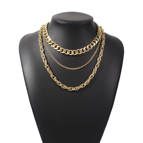 

link chain necklaces 3 pcs/set trendy fashion gold silver color geometric alloy chain women hip hop necklaces jewelry
