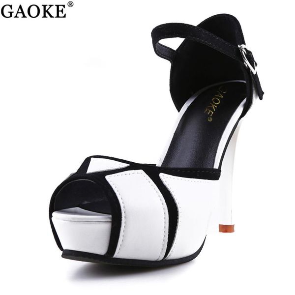

2021 summer women high heels sandals 11.5cm fashion stripper shoes ankle strap party pumps shoes women platform sandals, Black