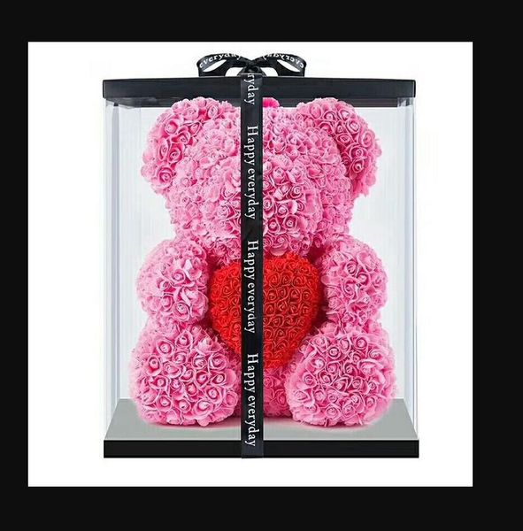 

dropshipping 40cm with heart big red bear rose flower artificial decoration christmas gifts for women valentines gift with box 012