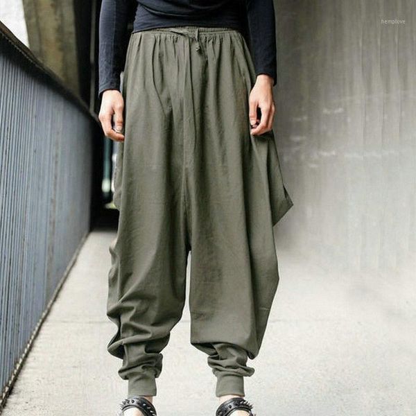 

cotton linen baggy pants male retro casual loose spring summer wide leg trousers trendy elastic waist plus size men's pant 3xl1, Black